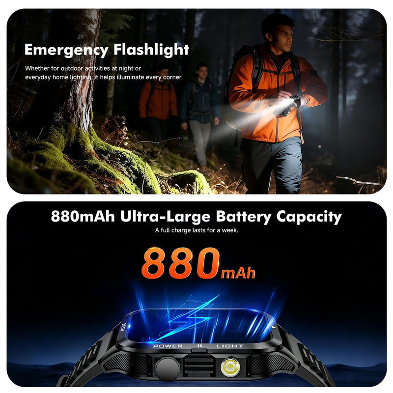 ALLENERGY Smart Watch for Men (Answer/Make Call) 1.96IN Waterproof SmartWatches with Flashlight 30+ Days Extra Long Battery Life 24/7 Fitness Tracker for 100+ Sport - Gift for Friend and Family