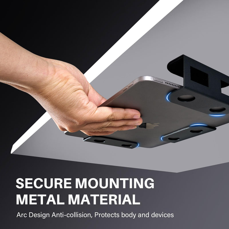BYMECOST Under Desk Laptop Storage Mount, Metal Under Desk Device Holder, for Devices Up to 1.37" Thick, MacBook, Mini, Keyboard, Router, with Anti-Scratch Silicone (Black) Black 1.37"