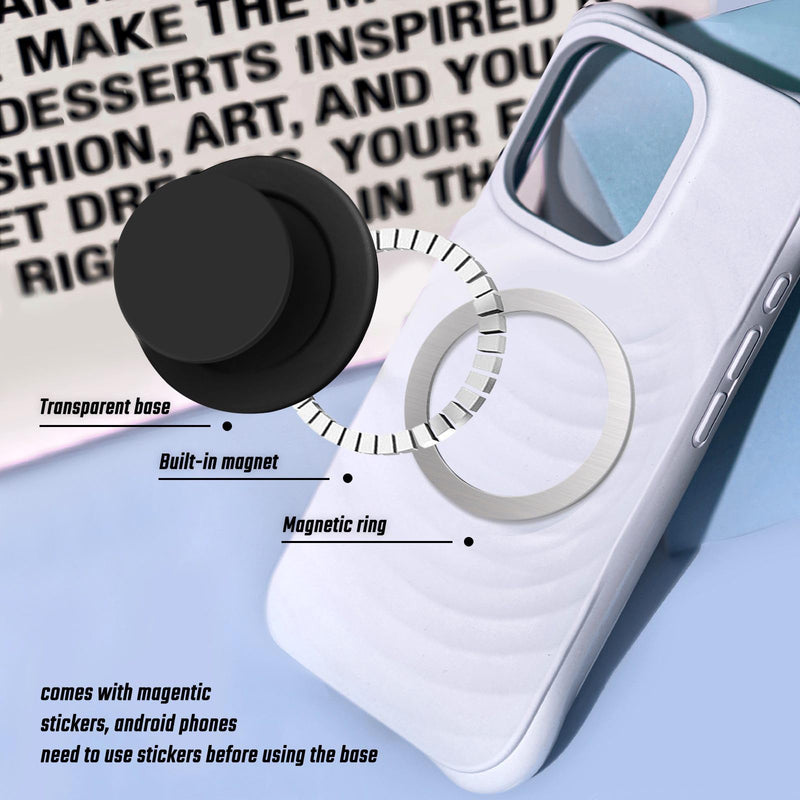 Black Magnetic Collapsible Mobile Phone Grip Compatible with Magsafe, Cell Phone Stand Holder for iPhone Smartphone and Tablet Black