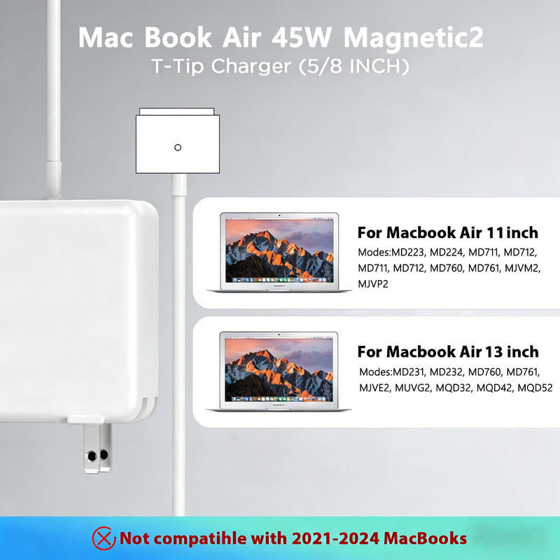 45W Charger for MacBook Air, 45W Magnetic2 T-Tip Power Adapter Charger Replacement for Mac Air 11/13 Inch(Applicable to 2012-2017) PA-45W
