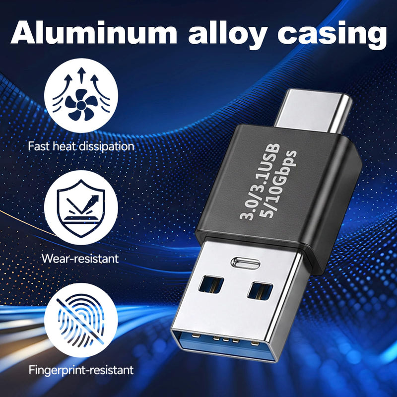 USB 3.1 Male to USB C Male Adapter 5 Pack, OTG USB A to Type-C Adapter 10Gbps Data Transfer Converter, 5V/3A Fast Charging Type C Coupler for Laptop PC Phone Charger Black