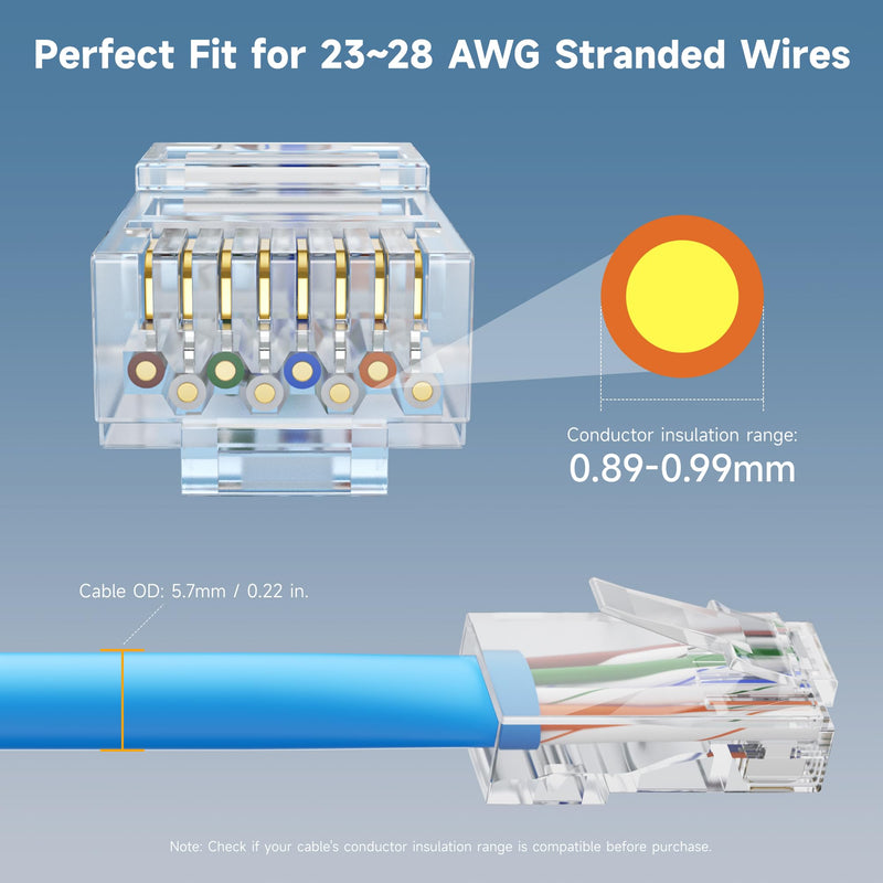 Cable Matters 200-Pack CAT6 RJ45 Modular Plugs, 50µ Gold Plated (RJ45 Connector, Cat 6 Ends, Cat 6 Ethernet Connector, Ethernet Plugs), for Solid or Stranded UTP Cable