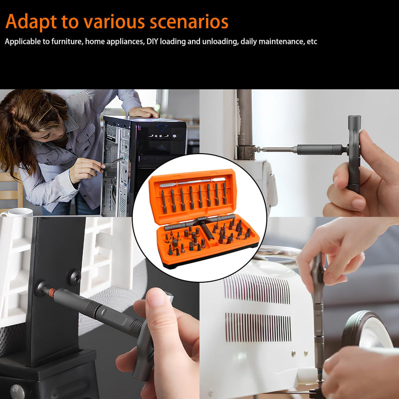42 in 1 Magnetic Screwdriver Set, Multi Bit Screwdriver Set with Detachable Ratchet Handle, Portable Screw Driver Set Kit for Computer, Eyeglass, Bicycles, Watch, Furniture and Electronic Repair 42 in 1 Orange