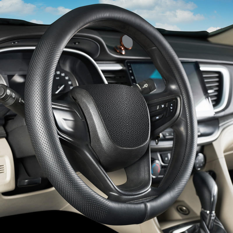 Car Steering Wheel Cover for Ford F-150 Lightning Super Duty Mustang Mach-E Explorer Escape Ranger Bronco Maverick, Universal Standard Size 14.5-15 inch Black Car Wheel Protector