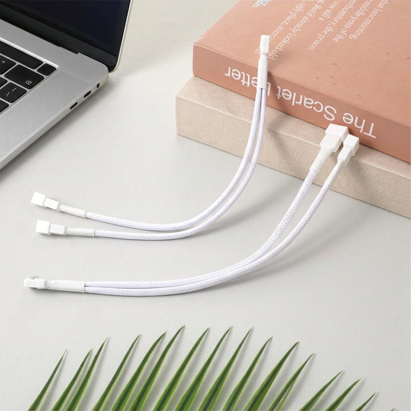 2 Pack 1 to 2 Ways 4-Pin PWM Fan Extension Splitter Cable 11 Inches PC Fan Splitter 4P Male to Female Connector for PC Chassis Channel Fans Motherboard Computer Case (White)