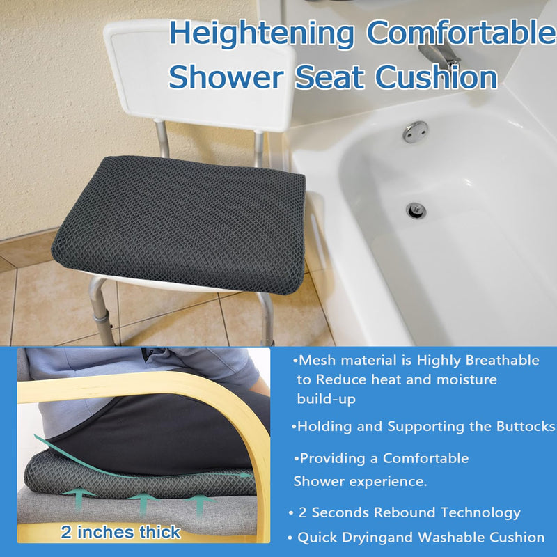 REEZEIVI Shower Seat Cushion with Non-Slip Silicone Bottom,Soft 4D Mesh Fabric,Bathtub Chair Pad for Elderly,Quick Drying and Washable Shower Seat Mat, Design for Elderly, Senior, Handicap,Disabled grey-green