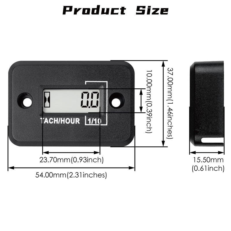 Nine-Rong Self-Powered Tach Hour Meter Digital LCD Inductive Tachometer Timing RPM Measuring Waterproof Design,for Gas Engine Lawn Mower Motorcycle Snowmobile Generator(2 Stroke)(Black) Black