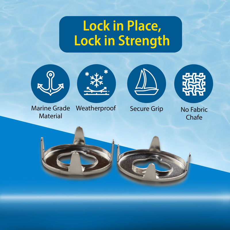 EZ-Xtend Fasteners Marine Grade, Twist Fastener Turn Button Eyelet for Canvas with Clinch Plate, Flex Washer (Long Prong - 10 PK) Long Prong - 10 PK