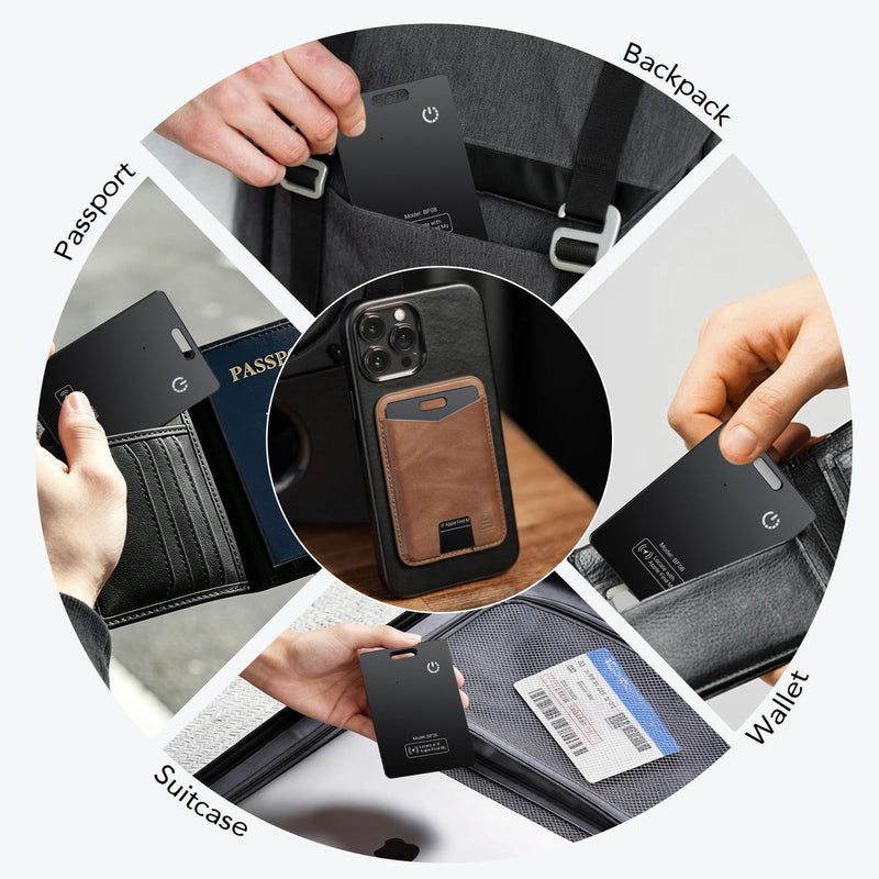 2 Pack Wallet Tracker Card [Apple MFi Certified] (iOS only), IP68 0.11in Rechargeable Smart Card Work with Apple Find My, Keys Finder and Item Locator for Passport, Bags, Laptop, Black Black2-KY8V