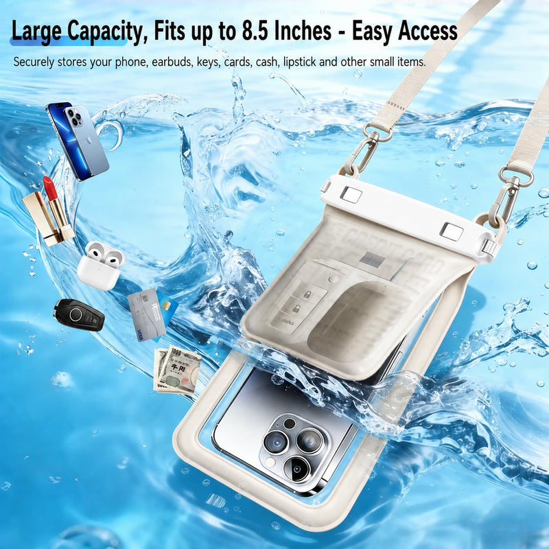 Double Pocket Waterproof Phone Pouch floating-IPX8 dry bags waterproof with SGS Certified -Large Space Cell Phone Pouch Floating, with Lanyard, Phone Dry Bag beach essentials 2026(Up to 8.5") Beige