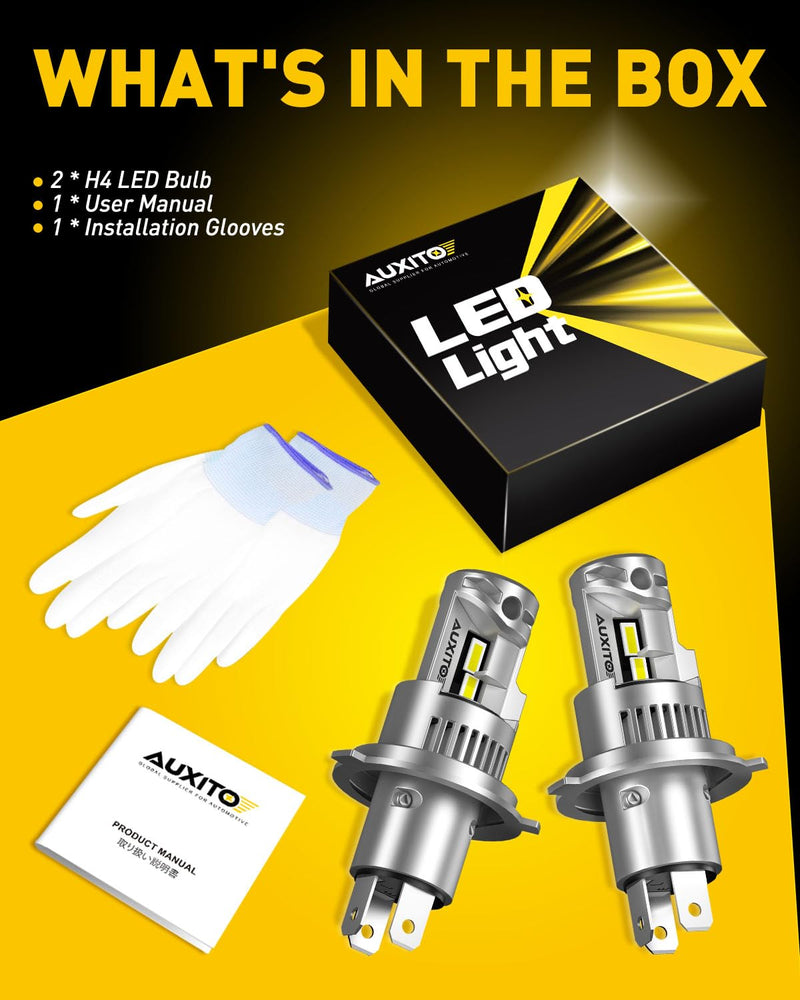 AUXITO H4 Head|ight Bulbs 9003 Bulbs, 900% Super Brighter, 6500K Cool White, 1:1 Mini Halogen Size 9003 Light, Plug and Play, Pack of 2 9003/H4