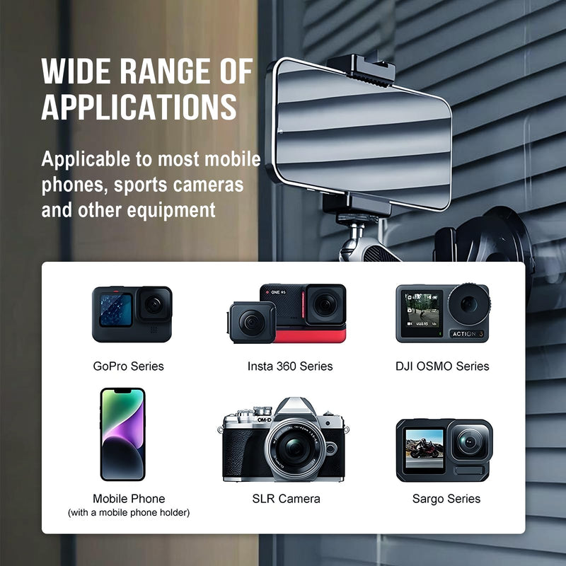 Suction Car Phone Mount Windshield, Universal 360° Rotating Car Window Phone Mount Video Recording Vlog Selfie Live Streaming Car Phone Holder for DJI GoPro Insta 360 Camera Black