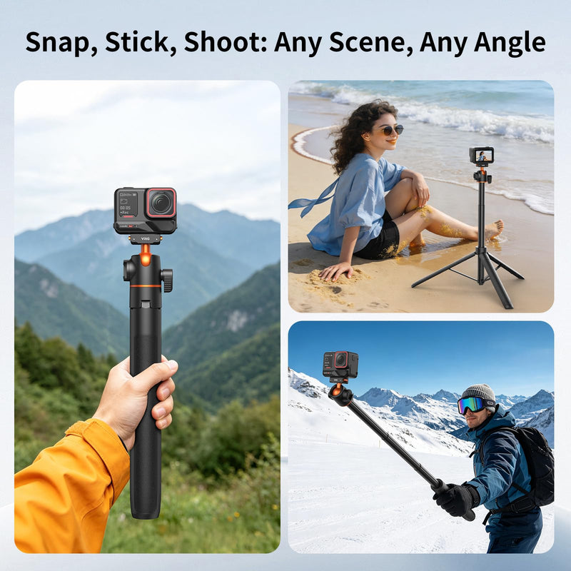 VRIG 2-in-1 Tripod for Insta 360 Ace Pro 2 with Quick Release Adapter Mount | 55" Selfie Stick Tripod Extension Rod (1/4" Screw + Magnetic Base) Compatible with Insta 360 X5, X4 Air, Ace Pro Accessories