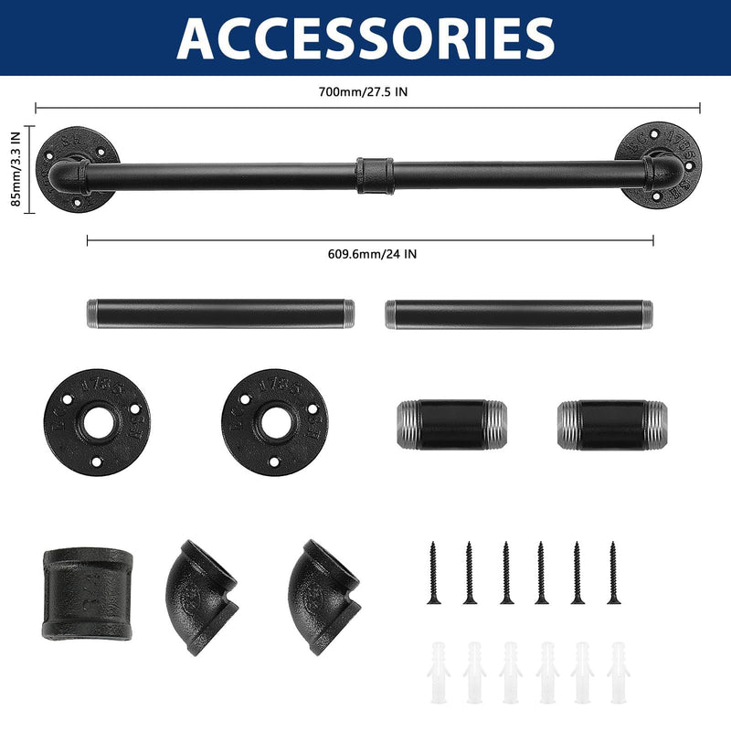 NearMoon Industrial Pipe Towel Bar, Heavy Duty Bathroom Hardware Towel Holder Accessory, Wall Mounted DIY Rustic Iron Bathroom Towel Rack Holder (24 Inch, Black) 24 Inch