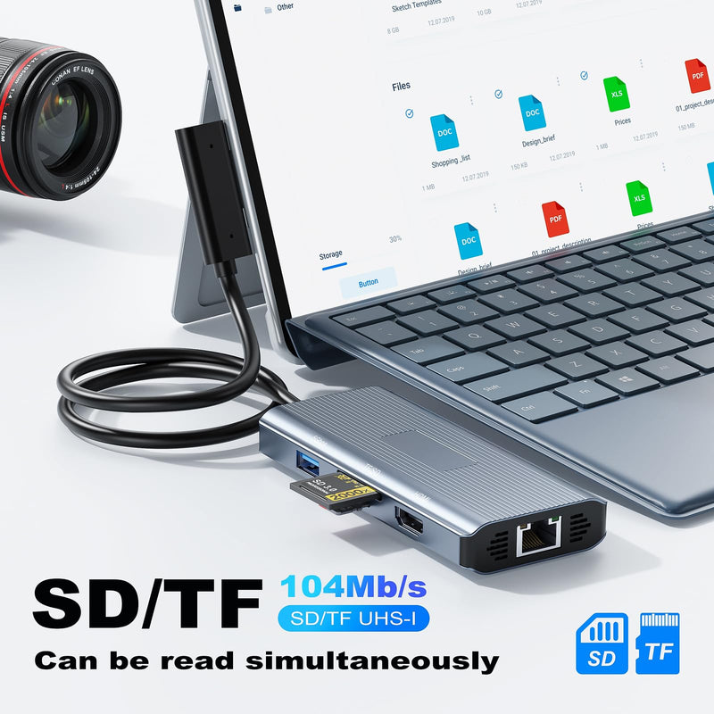 10 in 1 Microsoft Surface Docking Station-Surface Dock with HDMI Ethernet SD/TF Slot 3*USB 3.0+2*USB C 3.0+1*USB C PD,Docking Station for Surface Pro 11/10/9/8/X/7/6/5, Surface Laptop, Surface Book