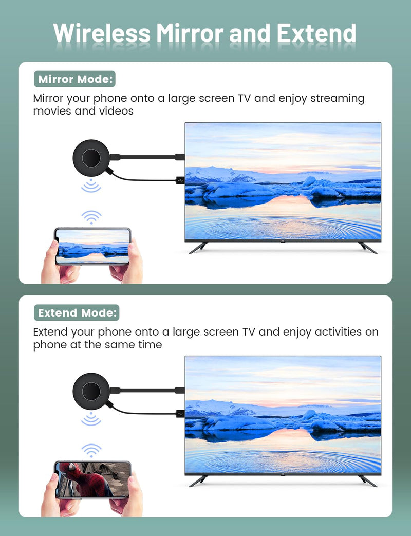 Wireless HDMI Display Dongle Adapter,No Need Any APP,No Setup, Streaming Video/Audio from Laptop,Tablet, PC, Smartphone to HDTV/Projector/Monitor, Support Android, iOS, Windows and MacOS