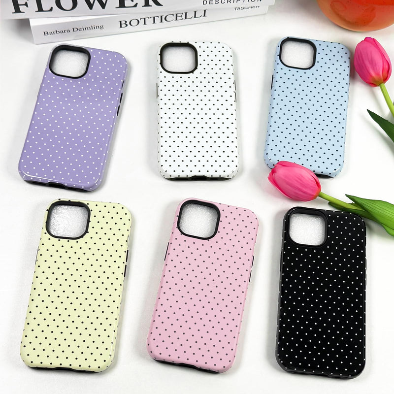 Hython for iPhone 14 Case & iPhone 13 Case Cute Polka Dot Aesthetic Simple Design 6.1", Heavy Duty Dual Layer Hybrid Hard PC Soft TPU Bumper Shockproof Protective Phone Cover Women Girls Girly, White For Iphone 13/14 - 6.1 Inch