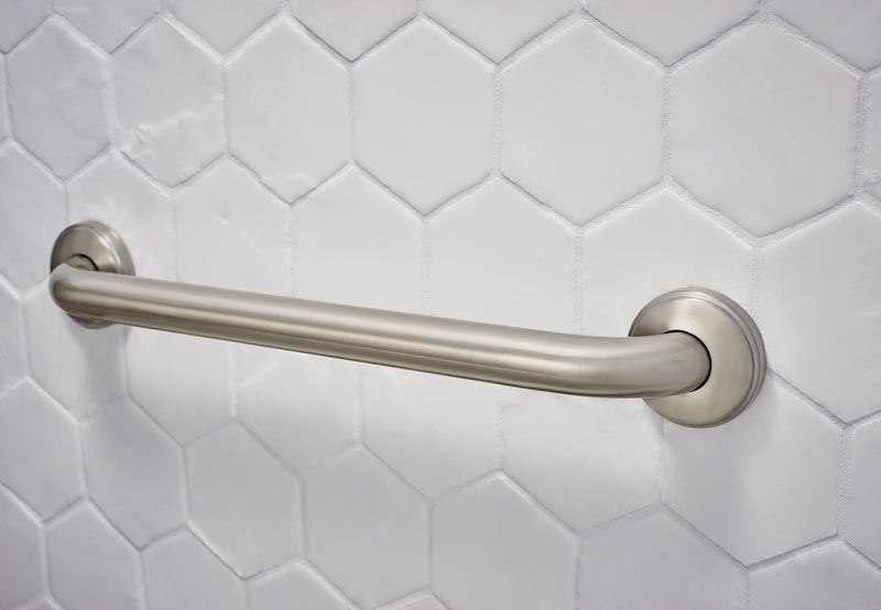 Safety First 5918SN Beveled Edge Concealed Mount Safety Bath and Shower Grab Bar, 1-1/4-Inch x 18-Inch, Satin Nickel 1.25 x 18 Inch