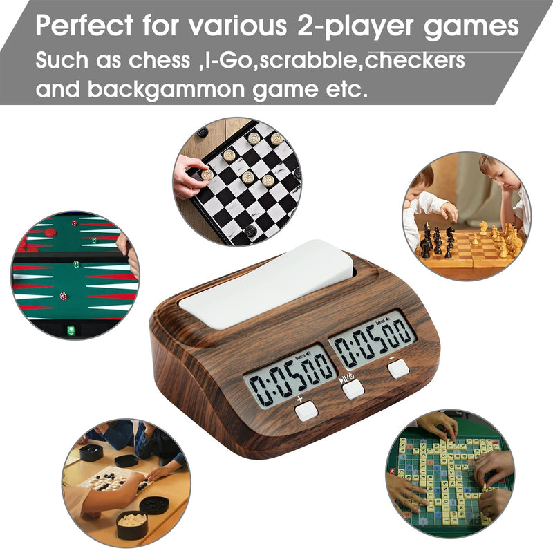 Chess Clock Digital Chess Timer with Delay and Bonus Professional for Board Games Timer Wood Grain Color