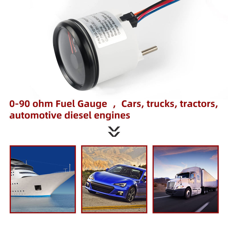 0-90 ohm Fuel Gauge Marine Fuel Gauge Boat Fuel Level Gauge Gas Fuel Tank Meter Gauge with LED Backlight for Universal AUTO Car Boat Truck Vehicle RV Black