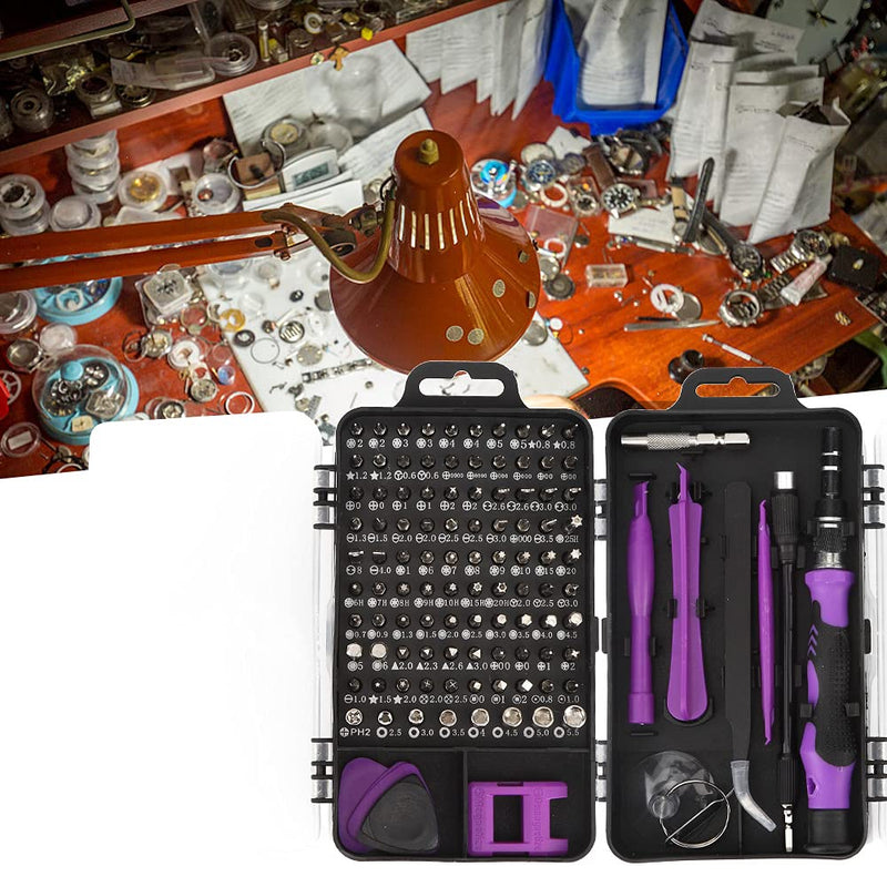 Purple Magnetic Screwdriver Set, Electronics Repair Tool Kit Micro Magnetic Bit for iPhone, Computer, Laptop, Phone, Mac, Tablet, Home DIY, Game Consoles, Glasses, Watch, Doorbell, 115 in 1 Purple