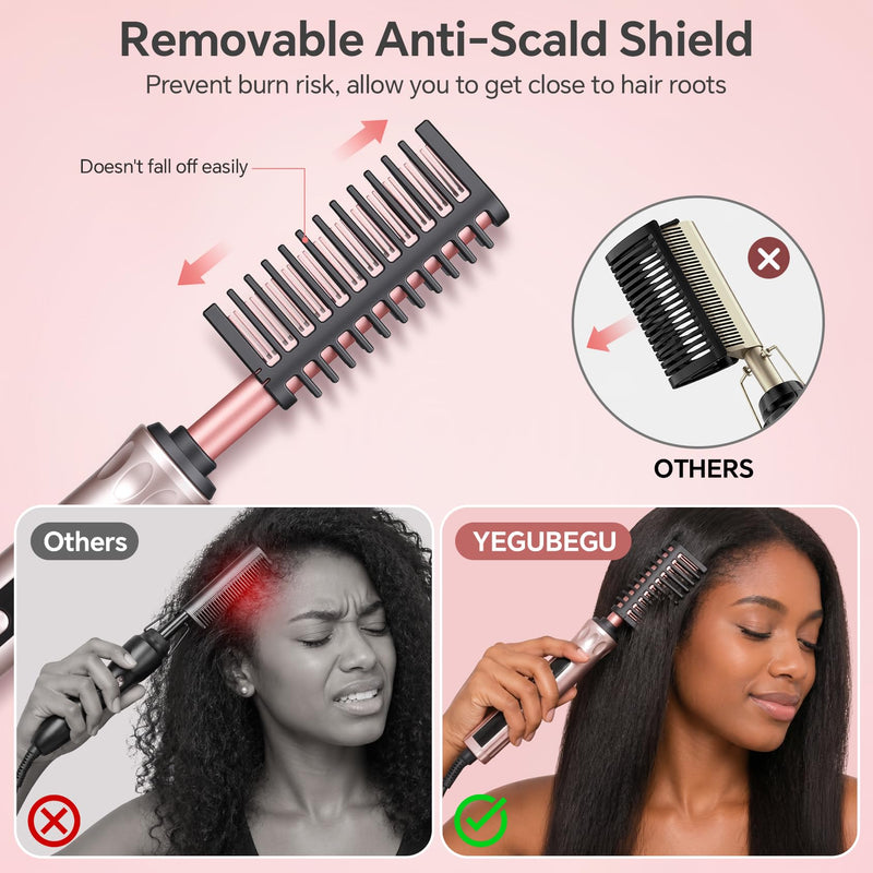 Hot Comb for Wigs & Afro Hair, Ceramic Heated Straightening Brush | with 14 Heat Settings, Anti-Scald, Auto Shut Off, Dual Voltage Travel Hair Straightener for Black Women Styling