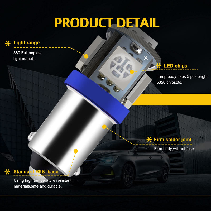 YM E-Bright 20-Pack Blue BA9S 5050 5SMD Led Bulbs Clearance Wedge Light License Plate Lamp Side Maker Light 12V Bule