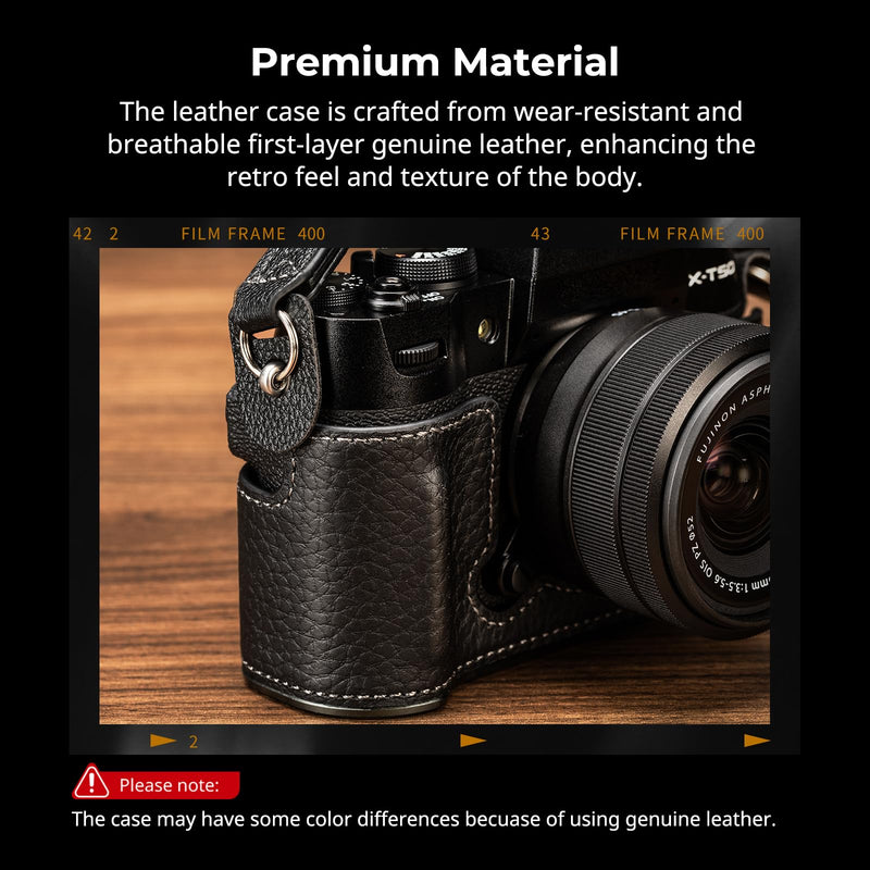 SMALLRIG X-T50 Half Leather Case Kit with Shoulder Strap, Retro Style Leather Camera Half Case with Aluminum Alloy Frame for FUJIFILM X-T50 (Black) - 4709 Black