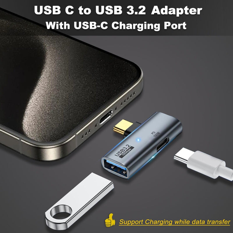 USB C to USB 3.2 OTG Adapter with 100W Charing, 2 in 1 USB C to USB Camera Adapter for iPhone 15, USB C OTG Adapter for iPhone 15, iPad Pro, Macbook to connect Camera, U Disk, Keyboard, Mouse