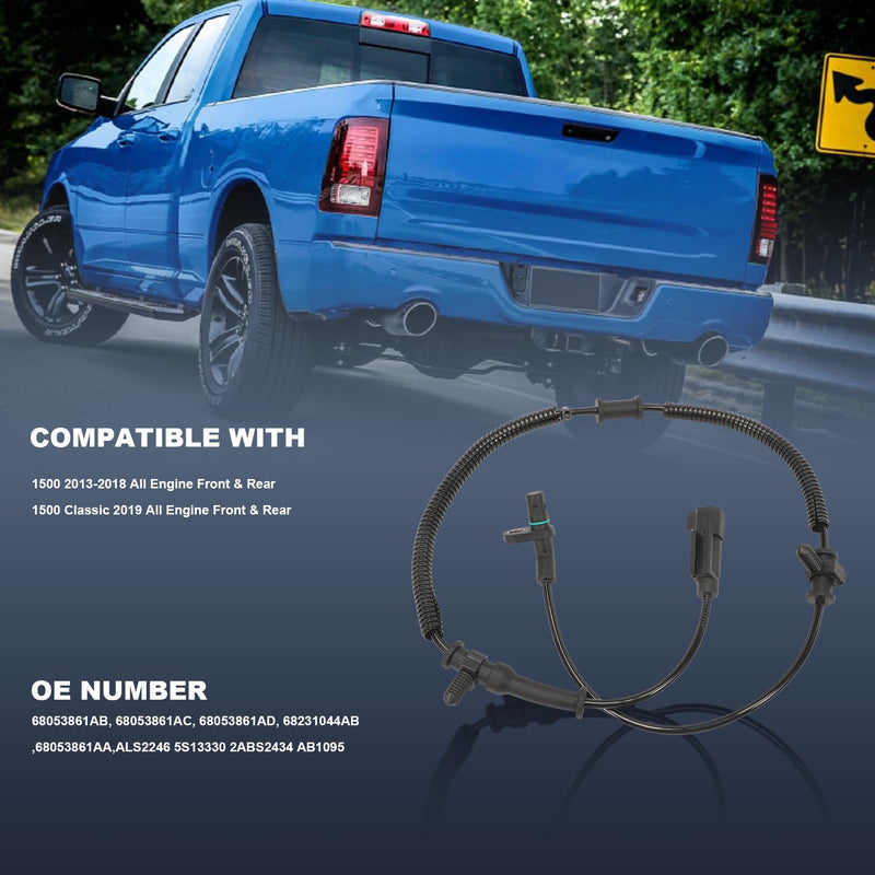4 PCS Front & Rear ABS Wheel Speed Sensor Wiring Harness for Ram 1500 2013-2018, Ram 1500 Classic 2019 V6 3.0L 3.6L 3.7L, V8 4.7L 5.7L Engine 68053861AB 68053861AC 68053861AD 68231044AB
