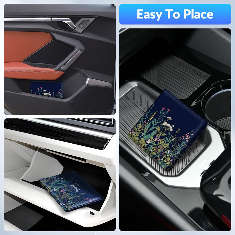 Car Registration and Insurance Card Holder，Vehicle Glove Box Car Organizer，Accessories Case for Storing Driving Licences, Cards, Documents Black flower