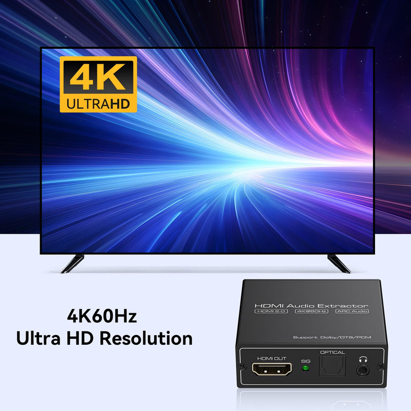 HDMI ARC Audio Extractor 4K60Hz HDMI to Optical/SPDIF 3.5mm AUX Audio Adapter Converter Splitter Support LPCM 5.1/DTS/DSD for Laptop/TV Box/DVD/PS5 BLACK