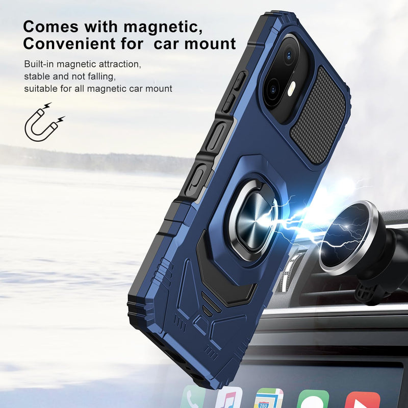 for TCL NXTPAPER 70 Pro Phone Case with Tempered Glass Screen Protector,Military Grade Heavy Duty Shockproof Protective Cover,with Ring Kickstand (Blue) Blue for TCL NXTPAPER 70 Pro