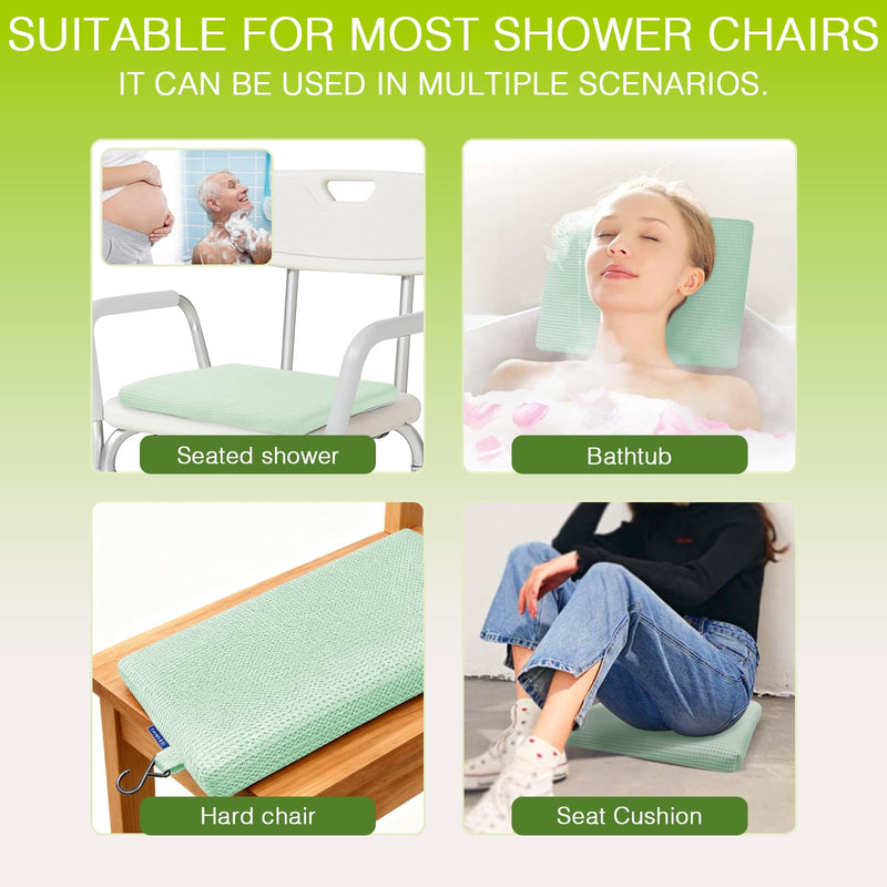 Gooo&Ma Non-Slip Waterproof Shower Seat Cushion Bathtub Pillow Shower Chair Bench Bathtub Cushion - with 3D Mesh & Hook - Bath Pillow，for Elderly，Pregnancy - Washable and Quick Drying(Green) Green