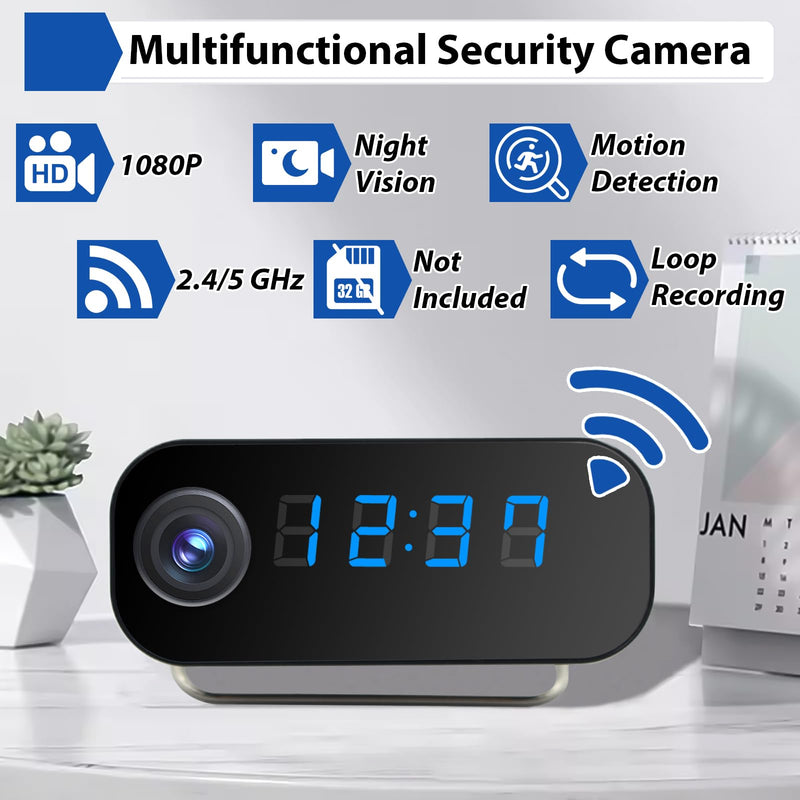 DJDAI Hidden Camera Clock, 1080P HD WiFi Security Cameras with Night Vision, Motion Detection, 2.4/5GHz Wireless Nanny Cam with Remote View for Indoor, No Audio Function