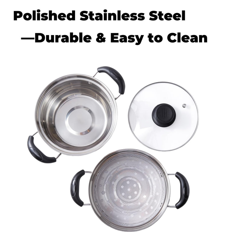 Cuscuzeira Brazilian Cuscuz Steamer Pot – 2-Tier Stainless Steel Steamer for Couscous, Rice, Dumplings, and Vegetables – Compact 18cm Cooker for Daily Meals, Apartments, and Small Households