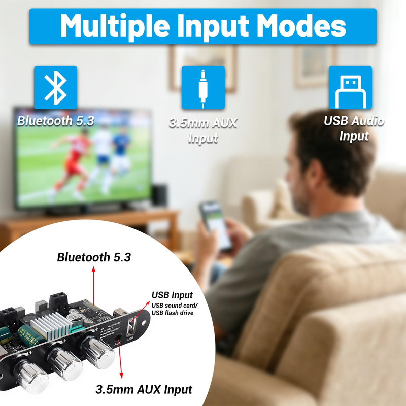 ZK-1001U Mono Amplifier Board with TWS Boost Circuit Treble Bass, 100W Power Output Mini Audio Amp for Home Outdoor DIY Speakers 9-24V Input Supports USB/AUX/Bluetooth