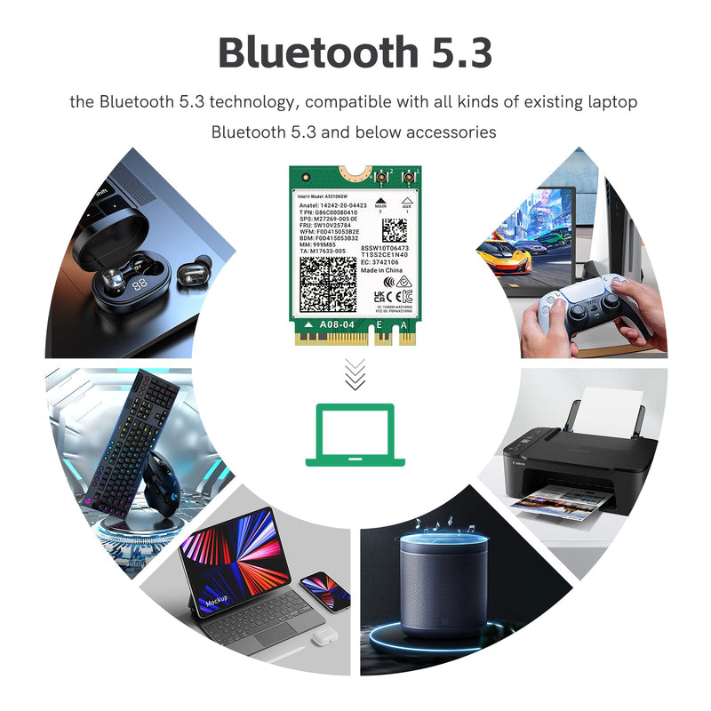 WiFi 6E AX210 NGW Wireless Card M.2 2230/NGFF WiFi 6E Laptop Module with Bluetooth 5.3, 5400Mbps Tri-Band AX210 WiFi Chip Adapter, Ultra-Low Latency, Supports Windows 11/10 (64bit only)