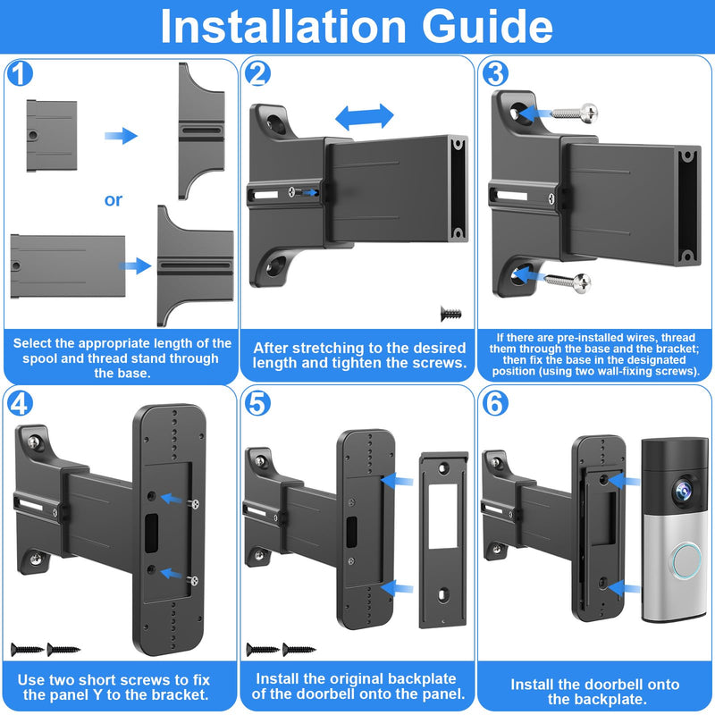 Adjustable 2" to 4.7" Doorbell Extender Mount for Ring Newest 2026 Battery Doorbell/Plus/Pro & Wired Doorbell/Pro/Plus, Doorbell Angle Mount, Brick Wall Mounting Bracket Holder for Wider View
