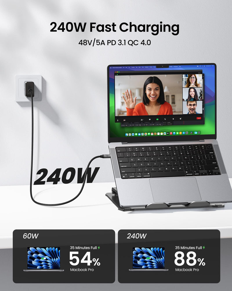 Silkland USB C Monitor Display Cable 6.6FT [4K@144Hz/60Hz 8K@30Hz], USB C 3.2 Gen 2x2 Video Cable, 20Gbps Data Transfer, 240W PD Fast Charge, Compatible with iPhone 16, MacBook Pro, iPad 6.6 Feet