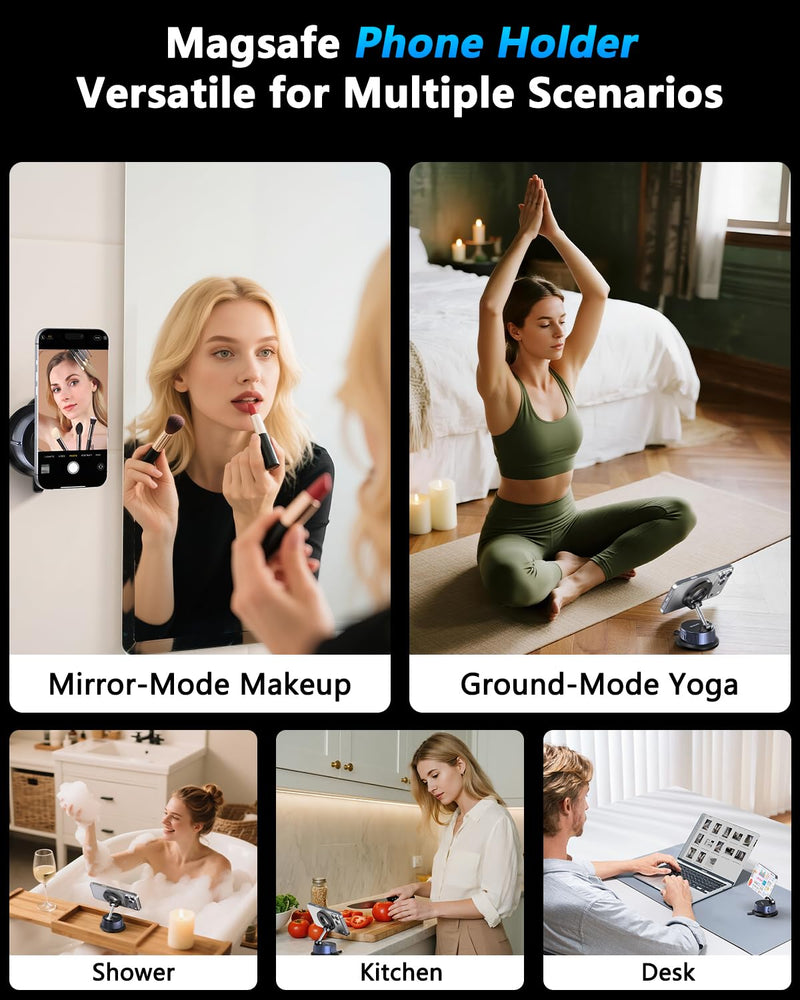 Upgraded Magnetic Phone Holders for Your Car [70mm Suction & 3200gf Magnetic] 360° Adjustable Magsafe Car Phone Mount, Vacuum Suction Cup Car Mount for iPhone 17 Pro Max 16 15 14 13 12 Air Plus