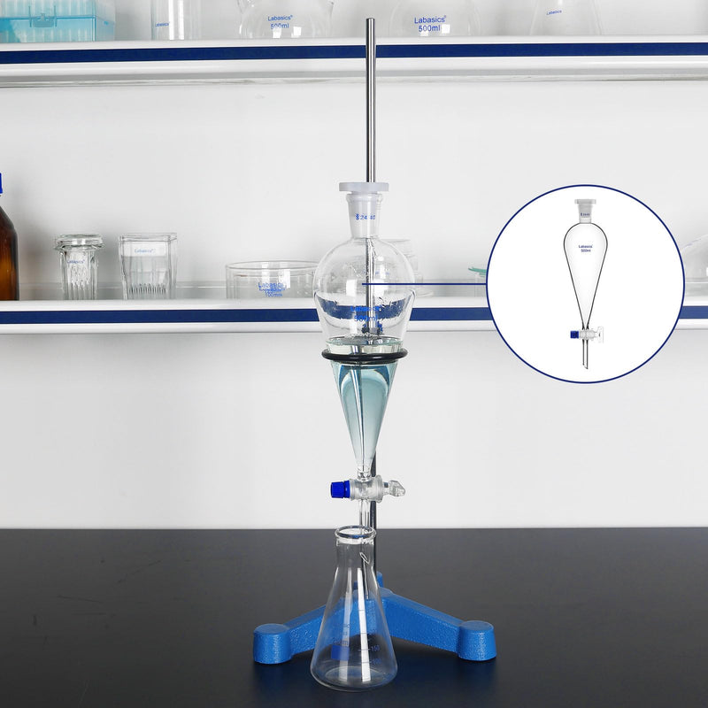 Labasics Borosilicate Glass 500mL Conical Separatory Funnel with Glass Stopcock, Ideal for Liquid Separation in Laboratories