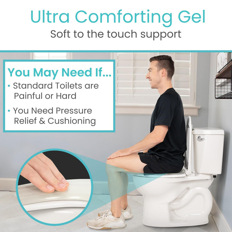 Vive Gel Toilet Seat Cushion Cover - Raised Padded Riser Cushion for Elongated, Standard, and Commode Chairs- Seat Warmer Pressure & Pain Relief Comfort- Adhesive Donut Pad for Elderly, Seniors Clear