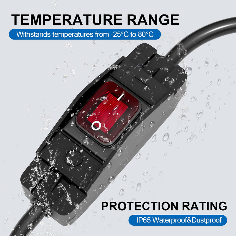 6FT Extension Cord with Switch, Heavy Duty 14AWG Outdoor Waterproof Inline On Off Switch with LED Indicator, 3-Prong Grounded SJTW Power Cord, 15A 125V 1875W for Lights & Equipment 6FT