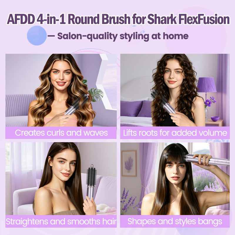 Round Volumizing Brush Attachment for Shark FlexFusion | For Shark Glam Accessories, for Fast Dry Smooth Styling Adds Volume Curls（1.72in Barrel, 2.4in with Bristles）