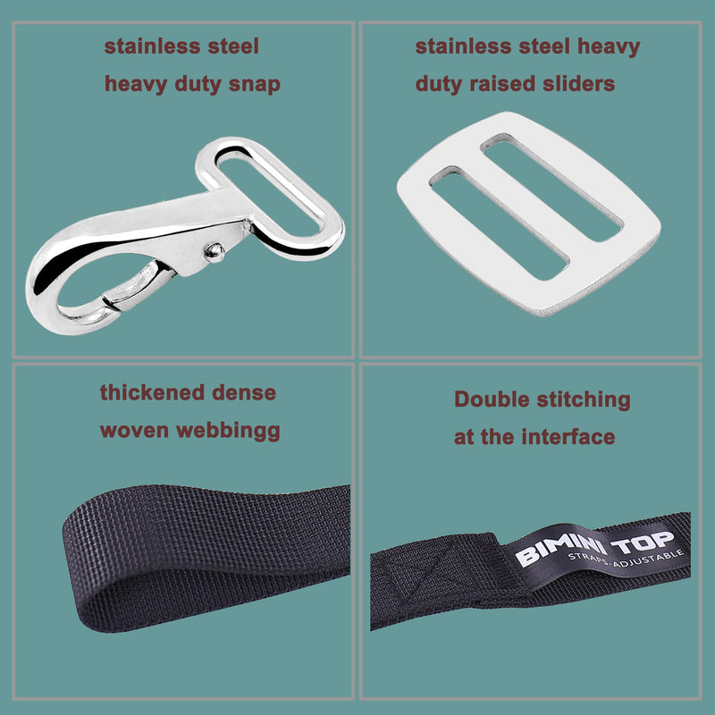 Boat Adjustable Bimini Top Straps,Boats Awning Webbing Strap with Stainless Stee Snap Loops Adjustable from 24" - 60",Bimini Top Hardware,Marine Nylon Top Straps,Boat Awning Hardware 2PCS