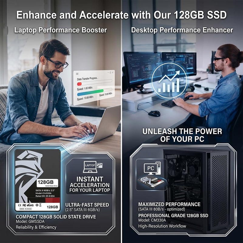 128GB Internal SSD SATA III – 2.5" Solid State Drive, High-Speed Read & Write – Black Computer Memory Storage Upgrade for Laptop, Desktop PC(Style-B)