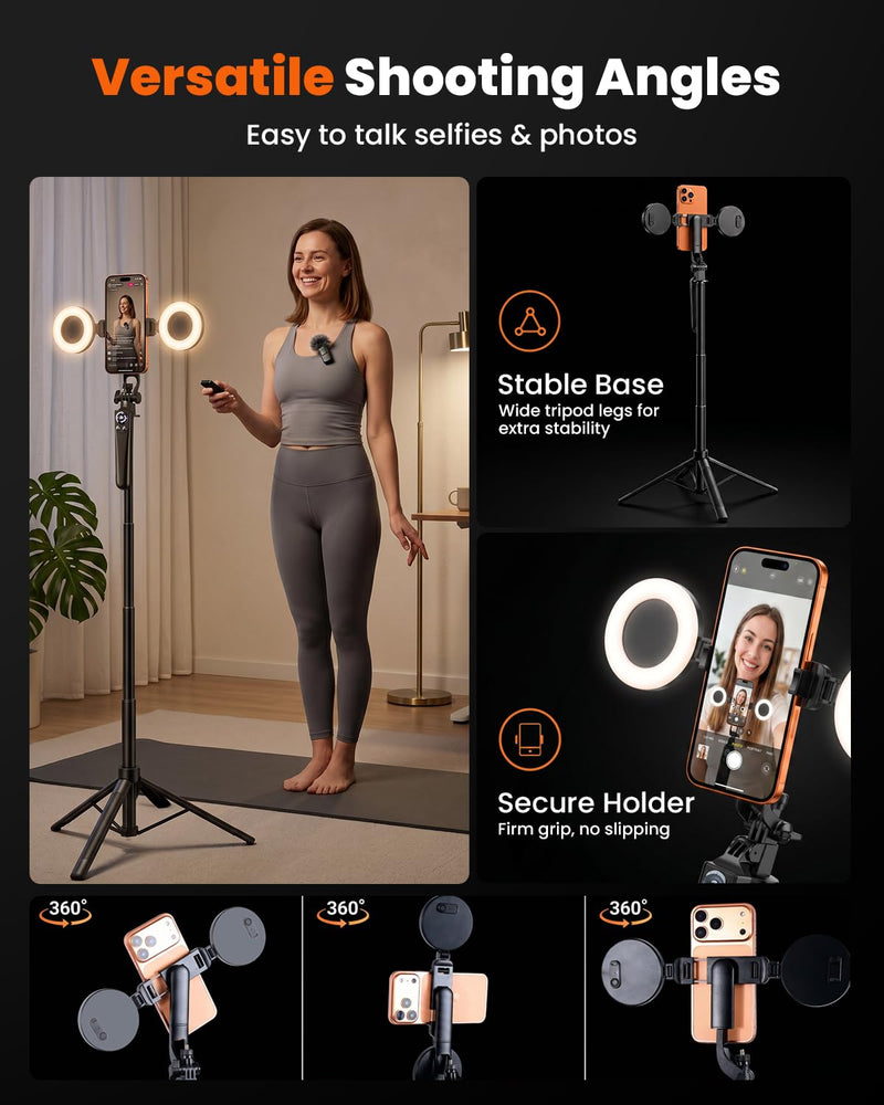 Content Creator Essentials Kit 71" Tripod Light Wireless Microphone &Remote | Vlogging Kit Tripod for iPhone/Android, No App, Selfie Stick Phone Stand for Video Recording Live Streaming TikTok, YouTube