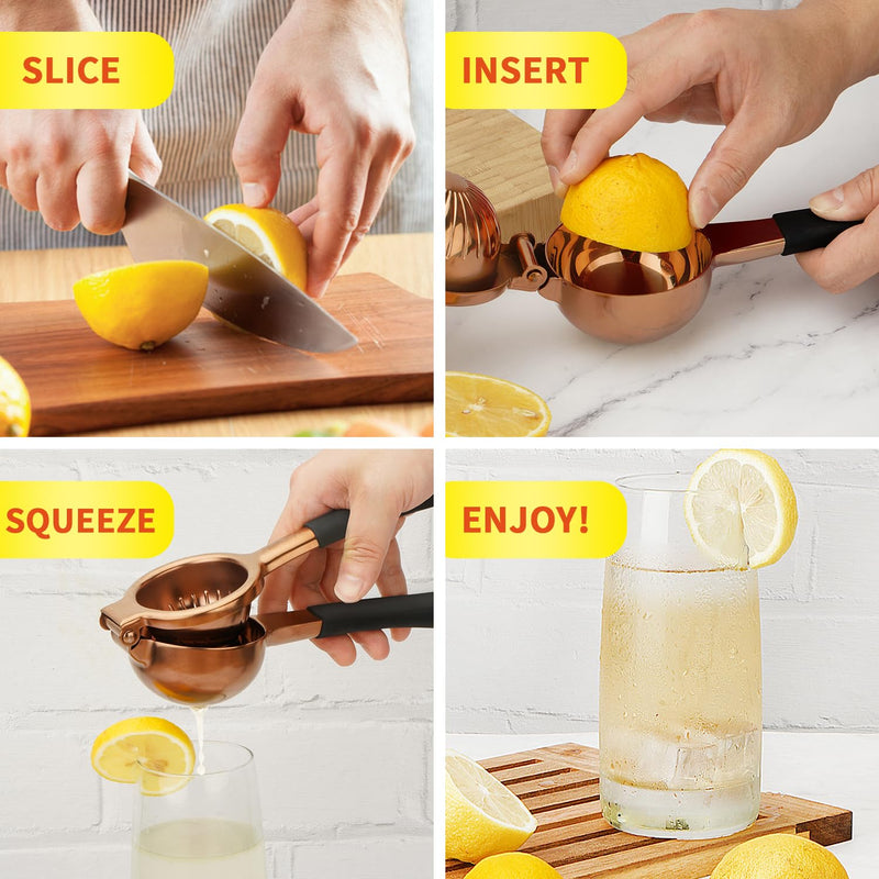 SHIKORI Lemon Squeezer, Large Heavy Duty Handhelp Juicer for Lemon, Stainless Steel Hand Press Citrus Juicer, Lime Squeezer Bar Tool, Manual Citrus Press (Rose Gold) Rose Gold