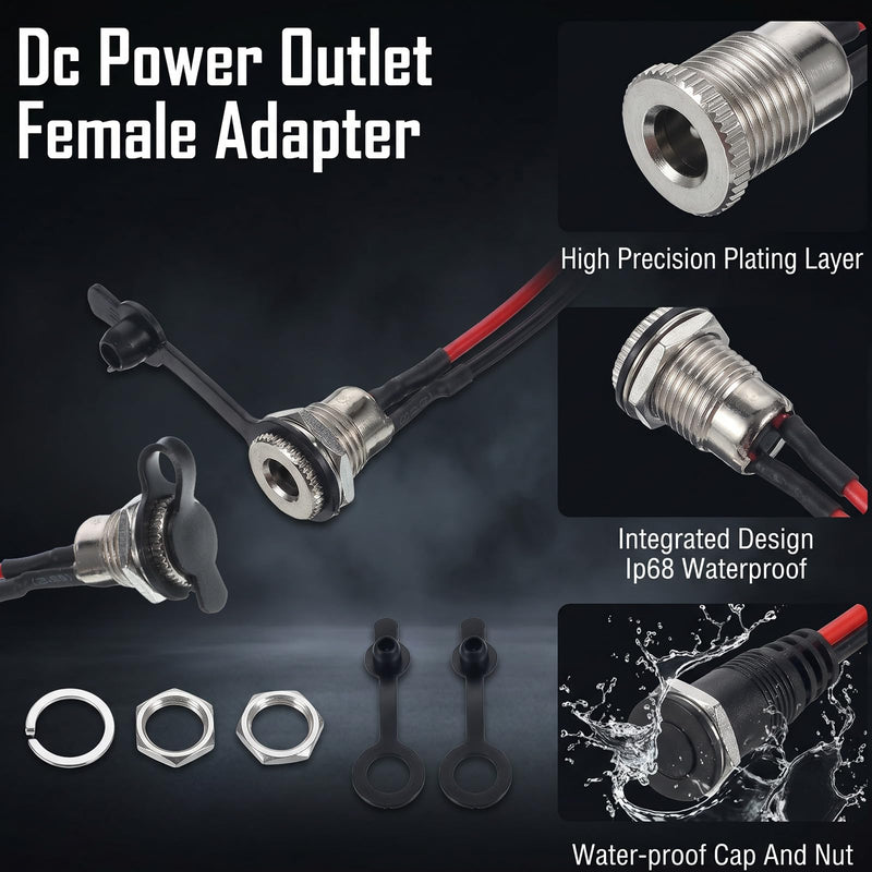 3Pcs DC Power Jack Socket Barrel Connectors 5.5 X 2.1 mm DC Jack | Threaded Female Mount Connector Adapter with Dust Caps for CCTV Camera, DIY Electronics Project, LED Strip
